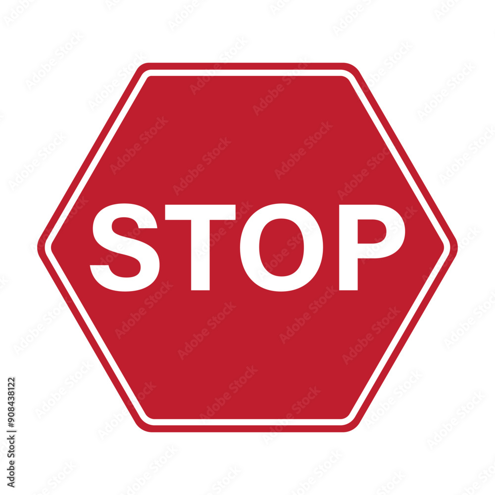Hexagon red sign do not enter, prohibition with stop red isolated labe Hexagon red sign do not enter, prohibition with stop red isolated labe