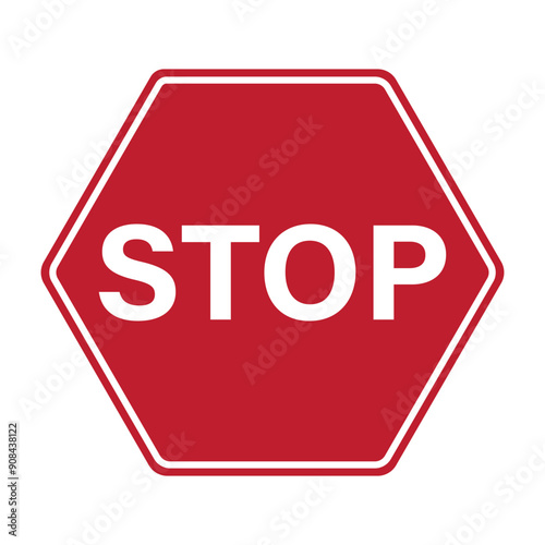 Hexagon red sign do not enter, prohibition with stop red isolated labe