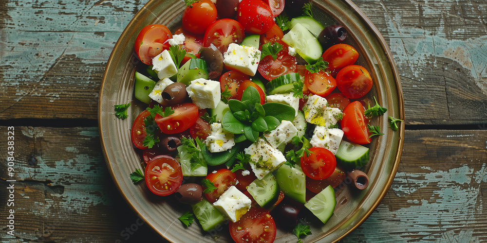 Mediterraner Salat. Griechischer Bauernsalat mit Schafskäse Oliven ... Mediterraner Salat. Griechischer Bauernsalat mit Schafskäse Oliven ...