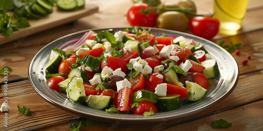 Mediterraner Salat. Griechischer Bauernsalat mit Schafskäse Oliven ...