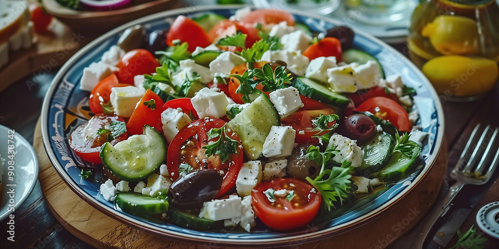 Mediterraner Salat. Griechischer Bauernsalat mit Schafskäse Oliven ... Mediterraner Salat. Griechischer Bauernsalat mit Schafskäse Oliven ...