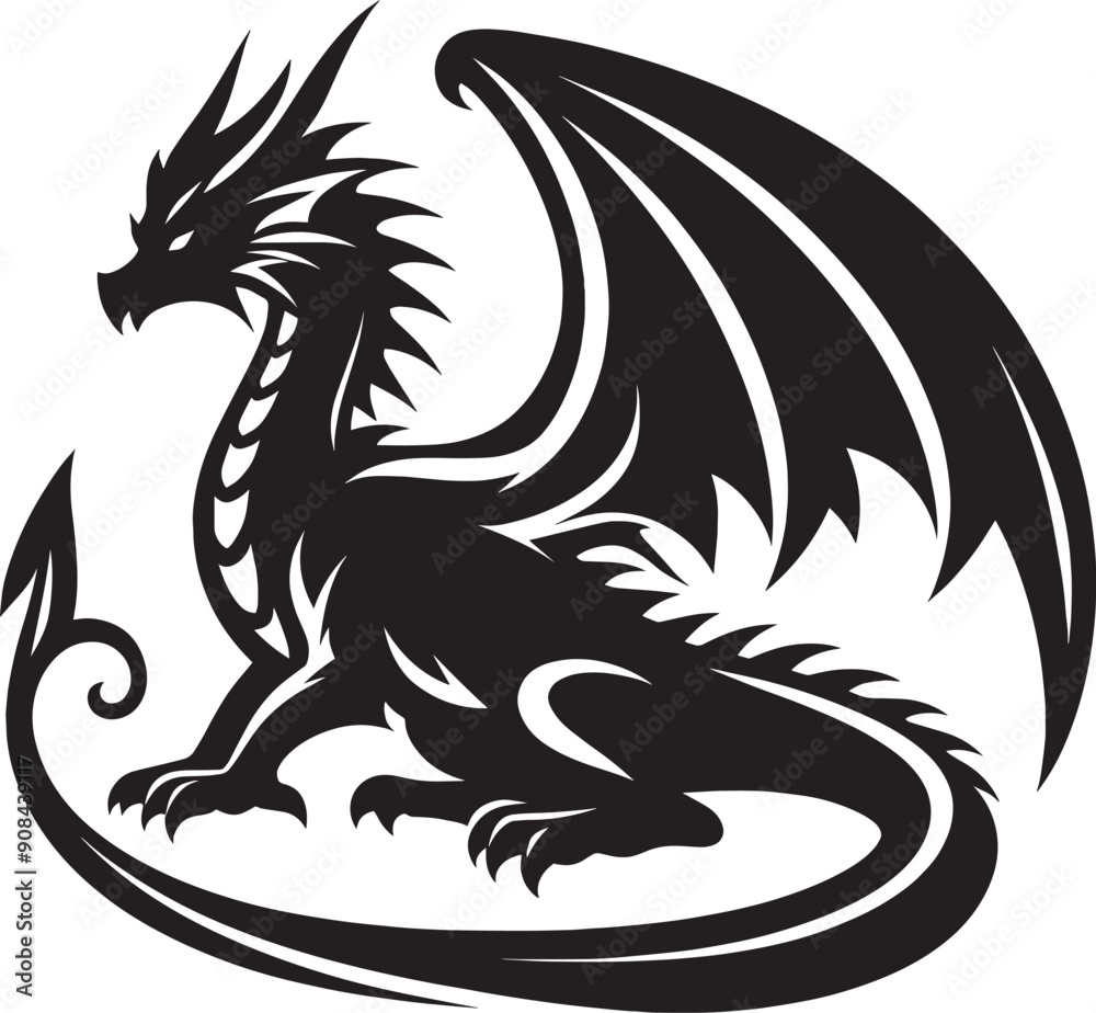 Dragon Silhouette isolated on white background Minimalist Dragon vector shape icon Dragon Silhouette isolated on white background Minimalist Dragon vector shape icon