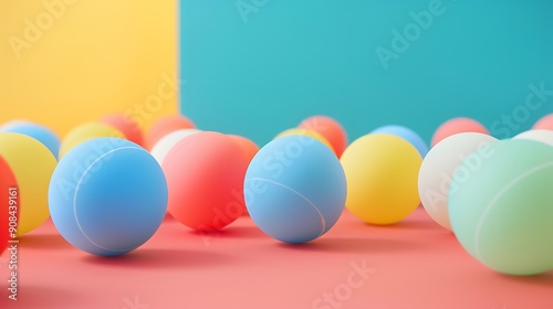 a group of multicolored ping pong balls isolated on colorful background