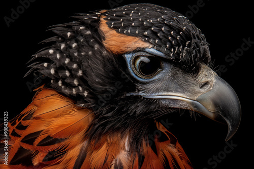 araffe with a black and orange head and a black background photo