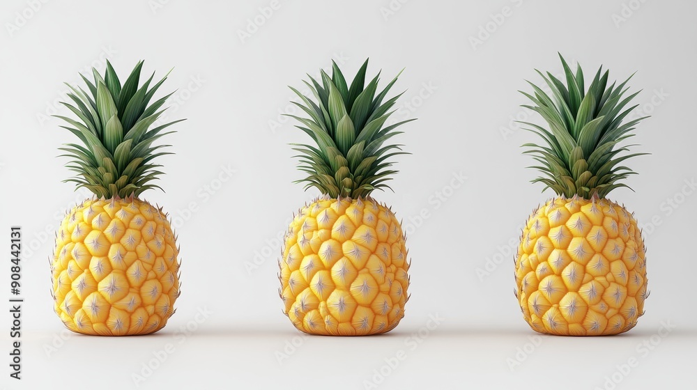 A juicy pineapple clipart, fruit element, 3D illustration, realistic, isolated on white background A juicy pineapple clipart, fruit element, 3D illustration, realistic, isolated on white background