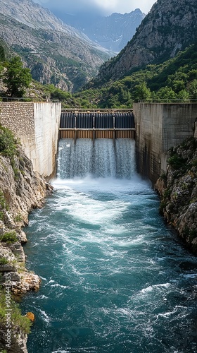 Dam in a mountain valley. photo