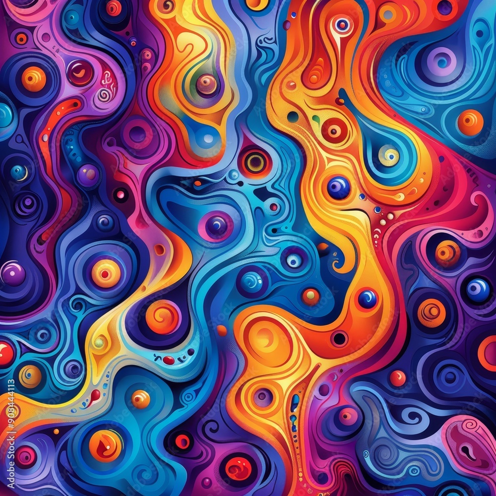 Abstract Swirling Digital Art with Colorful Liquid Shapes and Circles Abstract Swirling Digital Art with Colorful Liquid Shapes and Circles