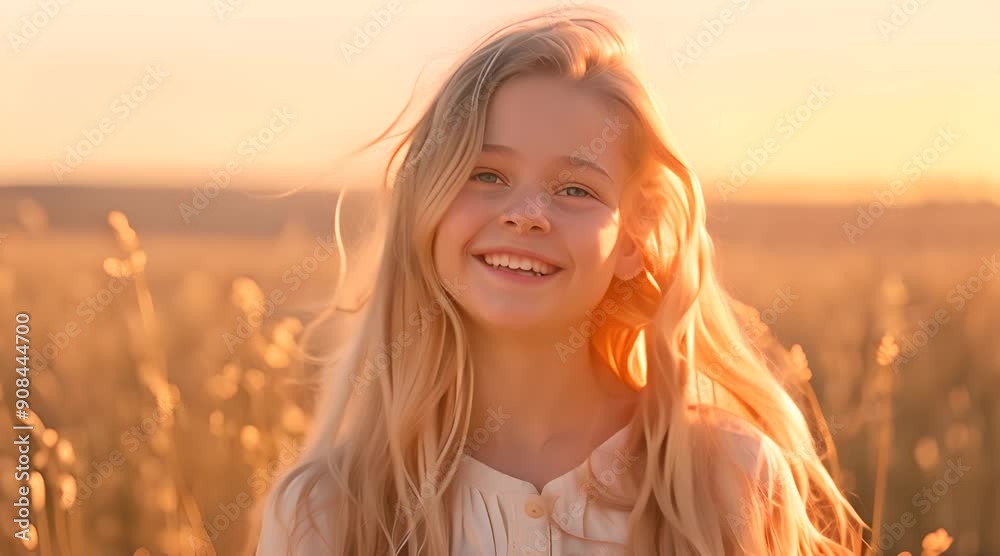 A young woman with blonde hair is smiling in a field of yellow flowers. A young woman with blonde hair is smiling in a field of yellow flowers.