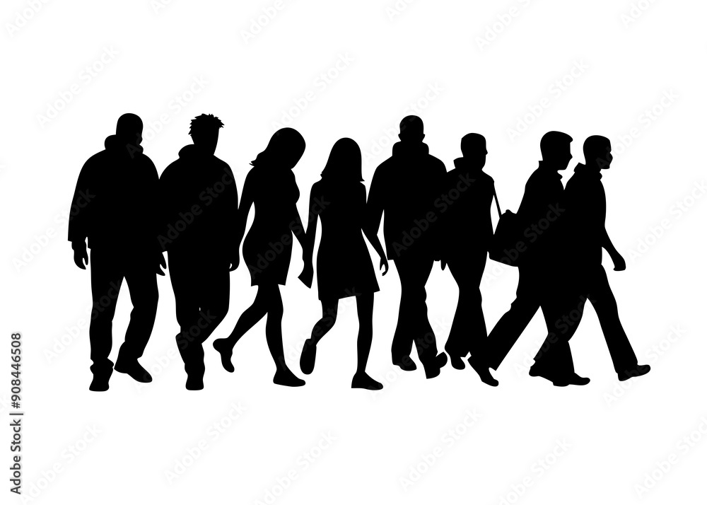 Stylish Group Walking Silhouettes: Ideal for Creative Graphics and Decor Stylish Group Walking Silhouettes: Ideal for Creative Graphics and Decor