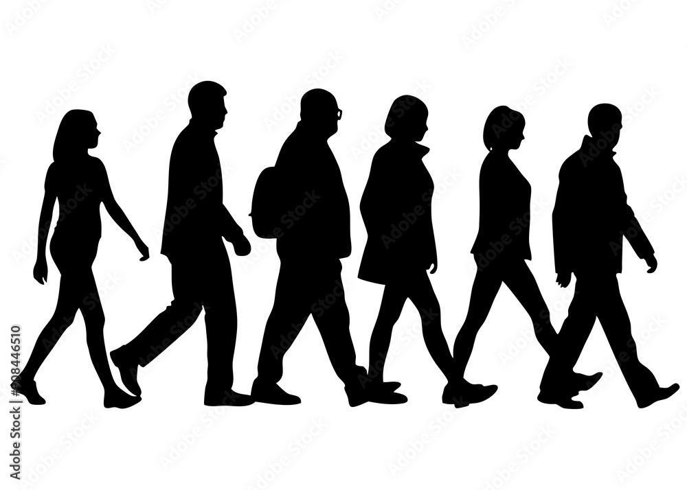 Stylish Group Walking Silhouettes: Ideal for Creative Graphics and Decor Stylish Group Walking Silhouettes: Ideal for Creative Graphics and Decor