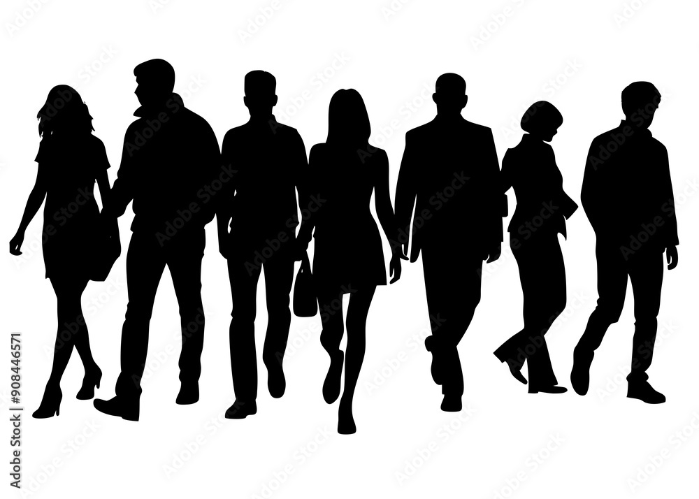 Stylish Group Walking Silhouettes: Ideal for Creative Graphics and Decor Stylish Group Walking Silhouettes: Ideal for Creative Graphics and Decor
