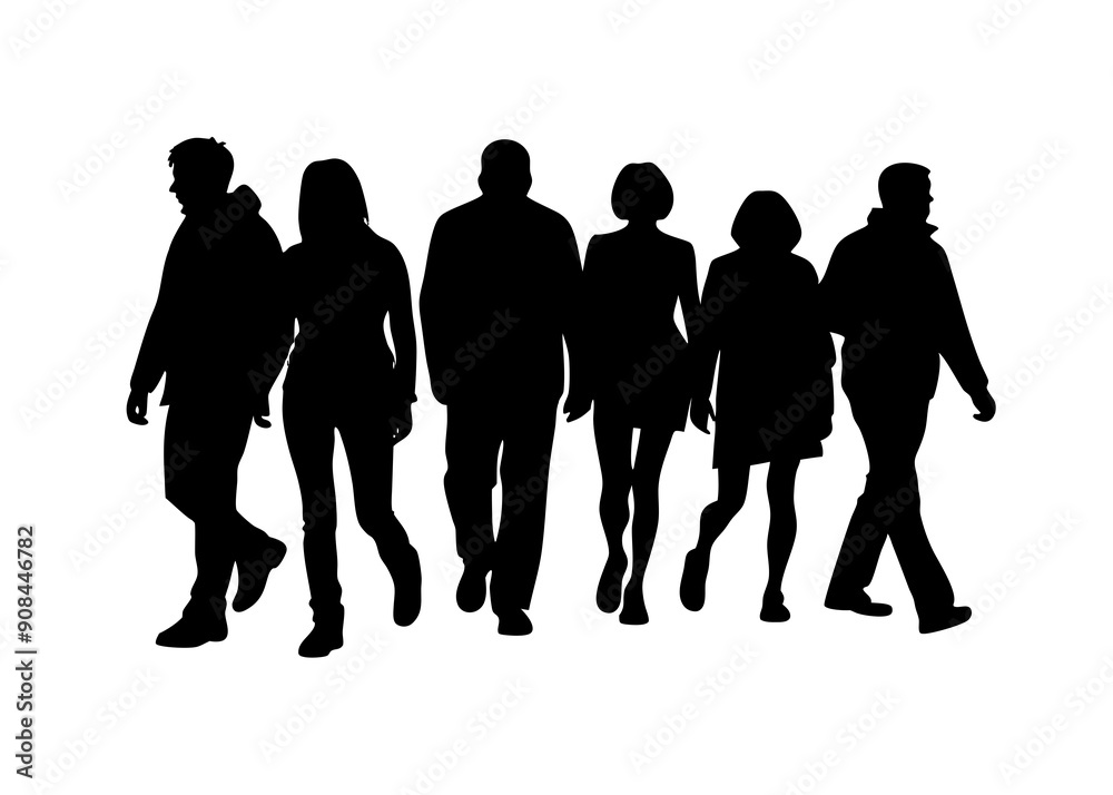Stylish Group Walking Silhouettes: Ideal for Creative Graphics and Decor Stylish Group Walking Silhouettes: Ideal for Creative Graphics and Decor