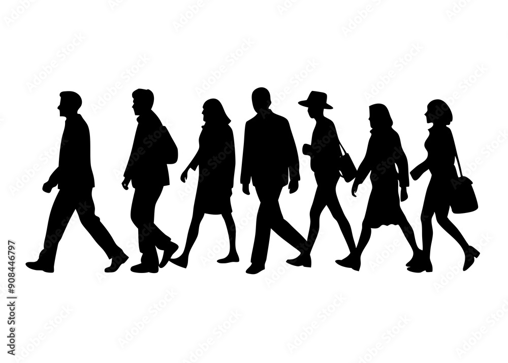 Stylish Group Walking Silhouettes: Ideal for Creative Graphics and Decor Stylish Group Walking Silhouettes: Ideal for Creative Graphics and Decor