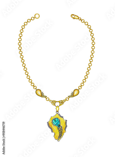 Wallpaper Mural Jewelry design modern art mix celtic gold necklace set with turquoise hand drawing on paper. Torontodigital.ca