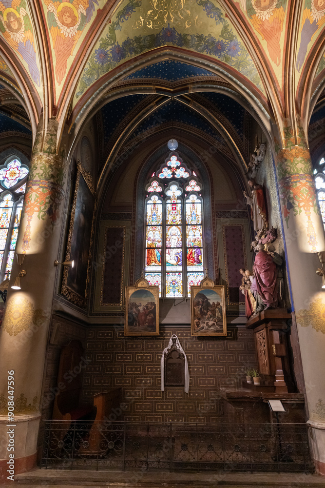 Fototapeta premium Side aisle interior of Saints Peter and Paul Basilica in the Vysehrad district of the Prague in the Czech Republic