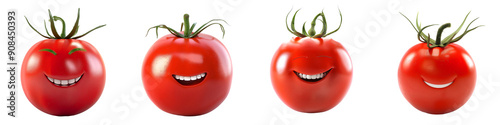 Four Smiling Tomatoes Isolated on White Background