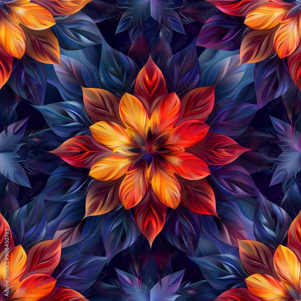 Abstract Floral Pattern with Red and Yellow Flowers Abstract Floral Pattern with Red and Yellow Flowers
