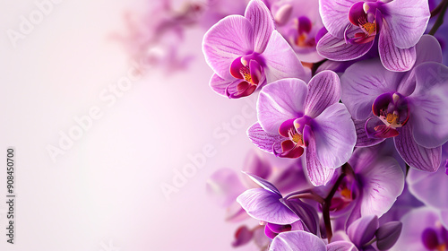 Purple orchid on a white background with ample copy space, photo realistic