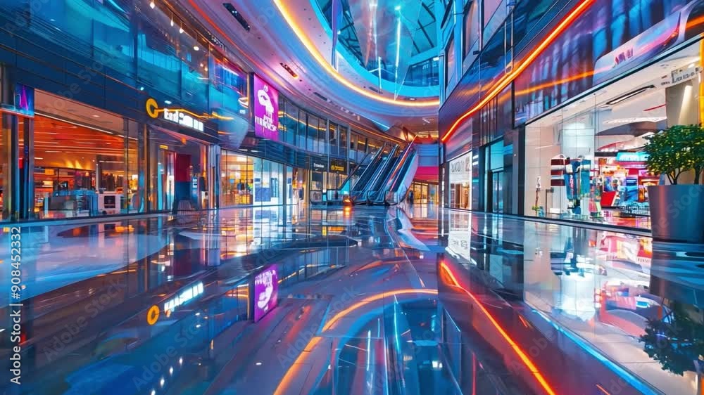 A shopping centre or storefront is warped abstractly A shopping centre or storefront is warped abstractly