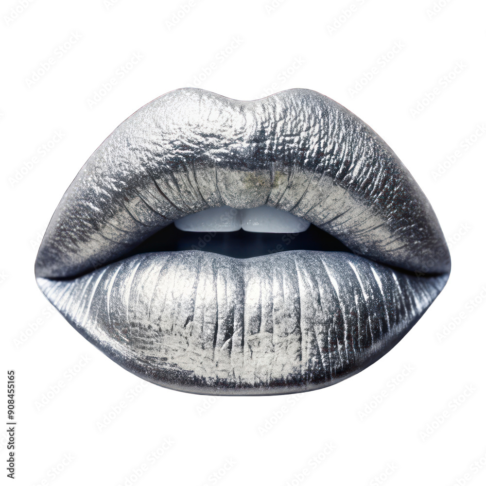 Silver lips isolated on transparent background