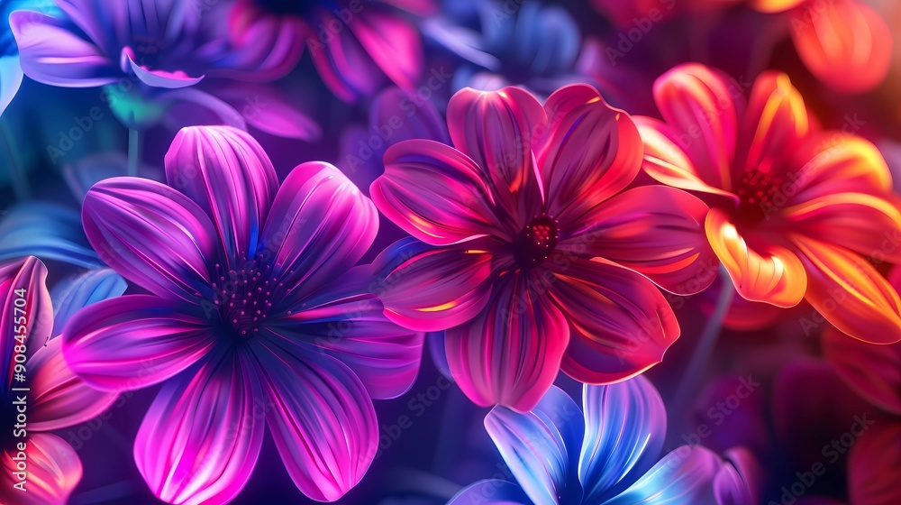 A flowers neon background colorful vibrant, Generative AI illustrations. A flowers neon background colorful vibrant, Generative AI illustrations.