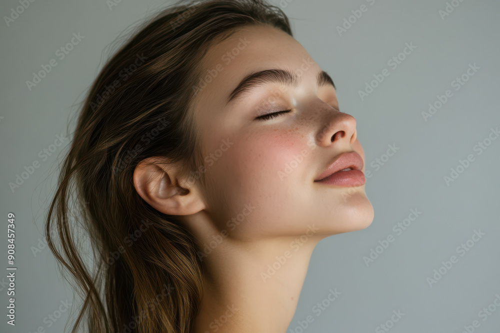 A close up of a girl's face with her eyes closed A close up of a girl's face with her eyes closed