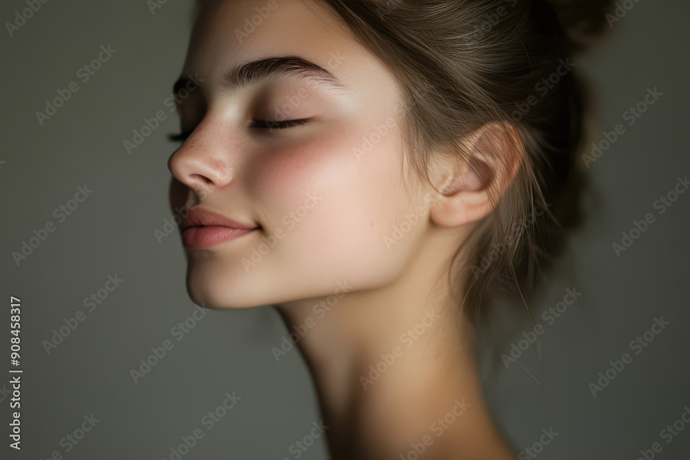 A close up of a girl's face with her eyes closed A close up of a girl's face with her eyes closed
