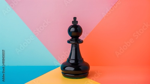 Black pawn isolated on colorful background photo