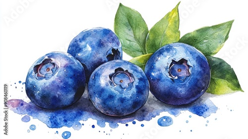 A fresh blueberry clipart, fruit element, watercolor illustration, vibrant colors, isolated on white background