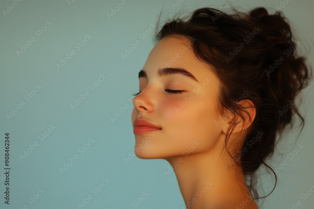 A close up of a girl's face with her eyes closed A close up of a girl's face with her eyes closed