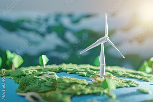 Clean energy concept with a close-up of wind turbine paper model. World Earth Day photo