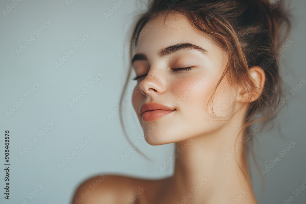 A close up of a girl's face with her eyes closed A close up of a girl's face with her eyes closed