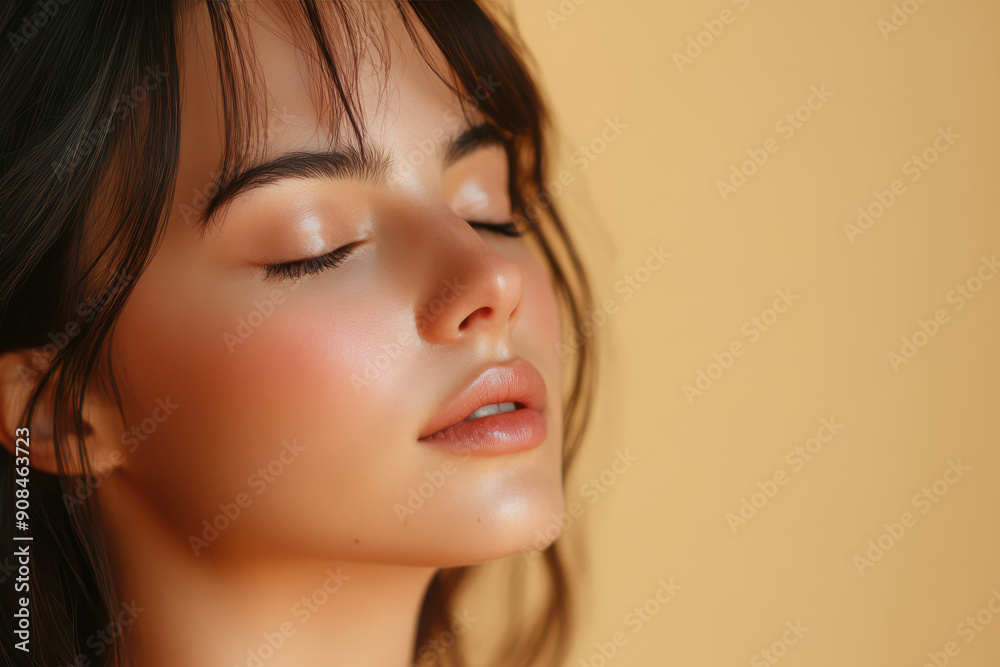 Fototapeta premium A close up of a girl's face with her eyes closed