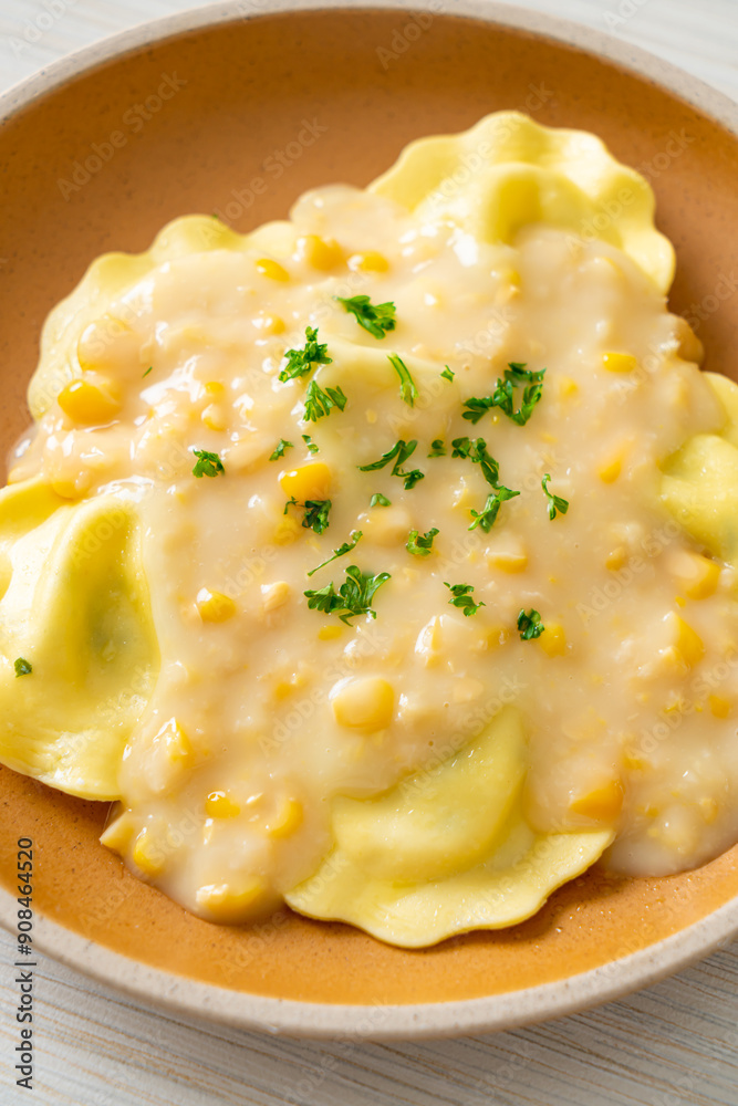 ravioli pasta with corn cheese sauce ravioli pasta with corn cheese sauce