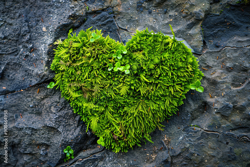 Heart-shaped green moss, symbolizing green energy and planet conservation photo