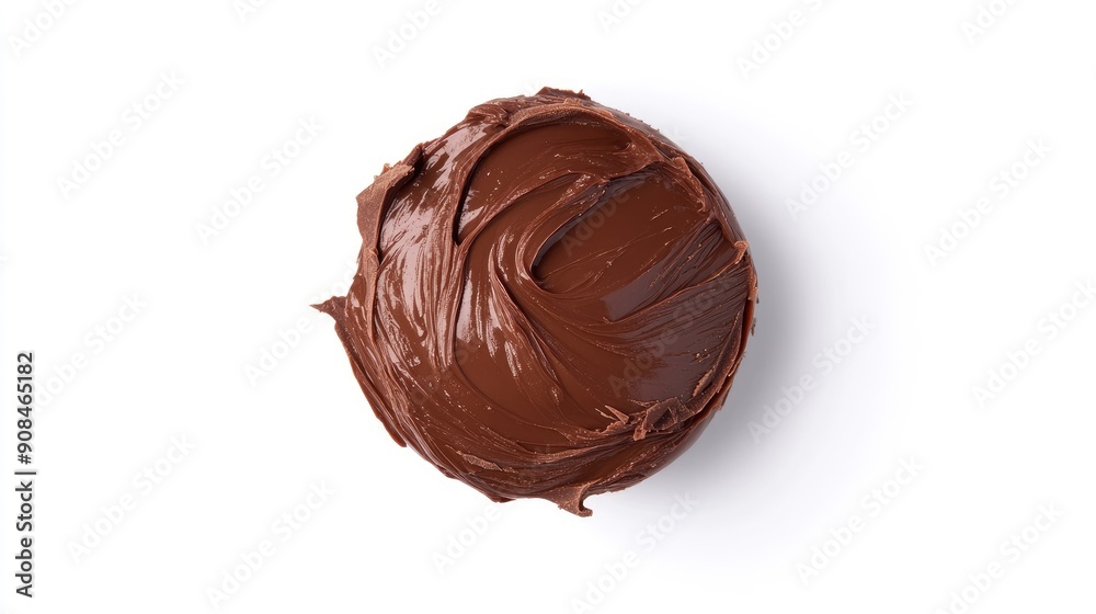 Top view of molten chocolate isolated on a white background, highlighting its creamy texture and rich, deep brown hue Top view of molten chocolate isolated on a white background, highlighting its creamy texture and rich, deep brown hue