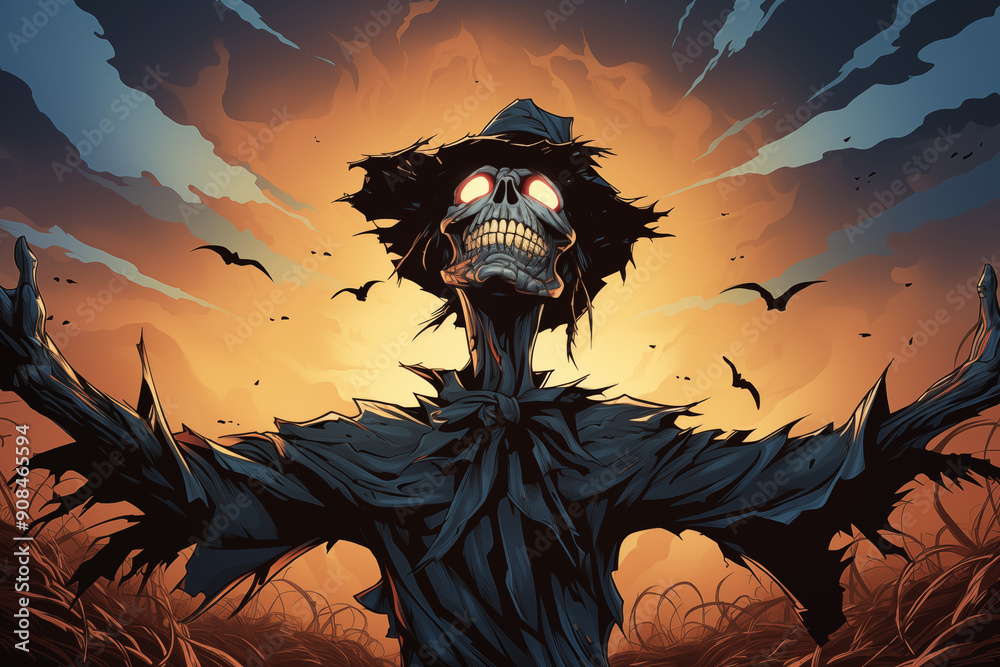 Illustrator of a Halloween greeting card depicting a spooky scarecrow Illustrator of a Halloween greeting card depicting a spooky scarecrow