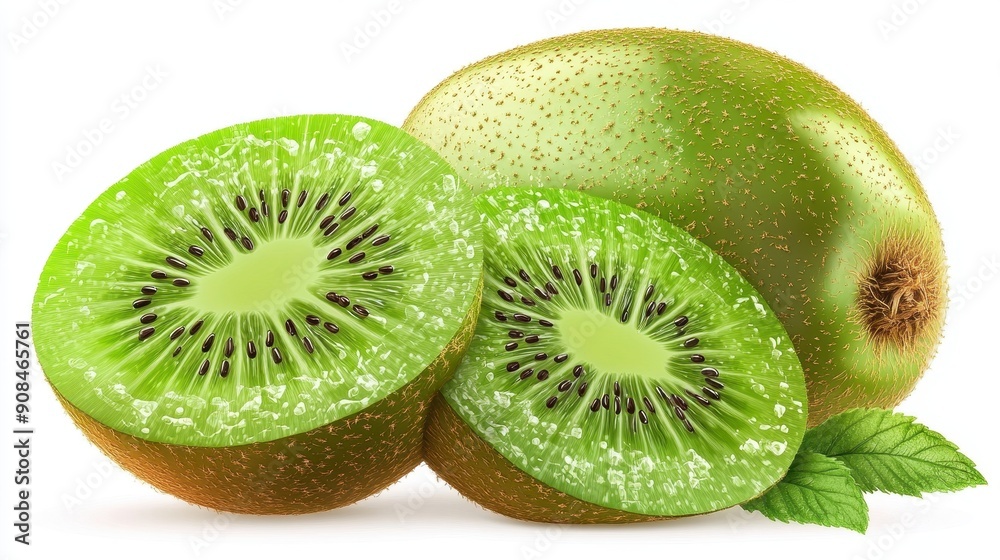 Fototapeta premium A juicy kiwi clipart, fruit element, 3D illustration, realistic, isolated on white background