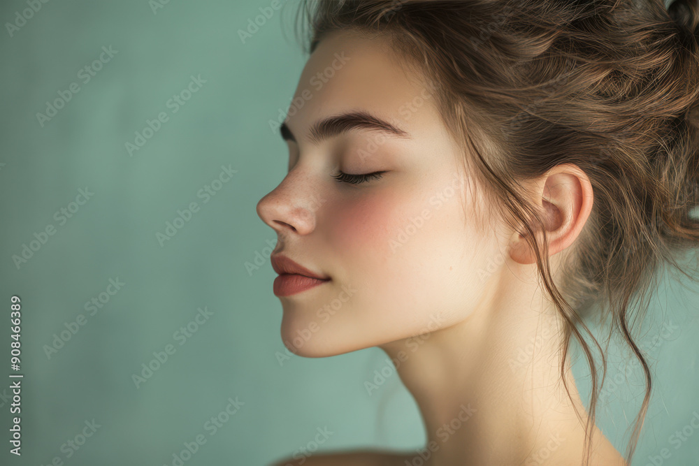 A close up of a girl's face with her eyes closed A close up of a girl's face with her eyes closed