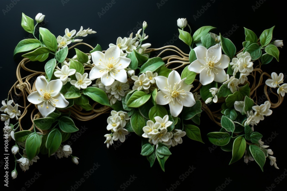 Obraz premium White Blossoms on Black Background