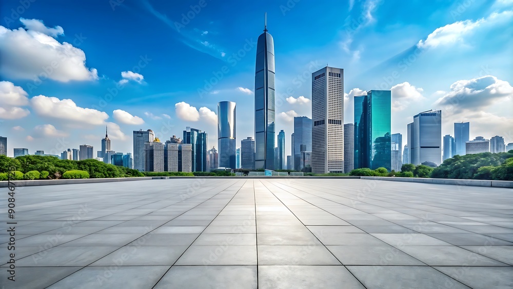 Empty Urban Square with Modern Skyscrapers in the Background. Empty Urban Square with Modern Skyscrapers in the Background.