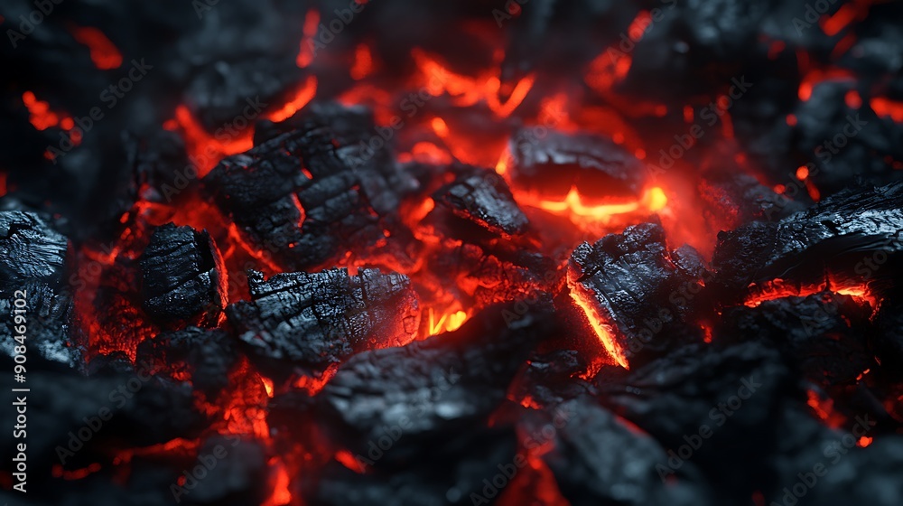 Close-up of glowing embers in a fire.