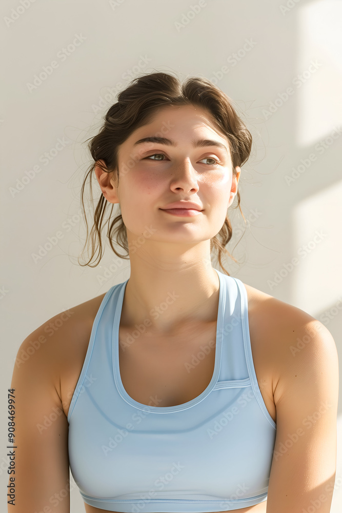 Young Woman in Athletic Wear Posing Confidently with a Bright Background Young Woman in Athletic Wear Posing Confidently with a Bright Background