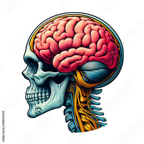 Isolated vector illustration of cross section of human skull and brain anatomy on white background. photo