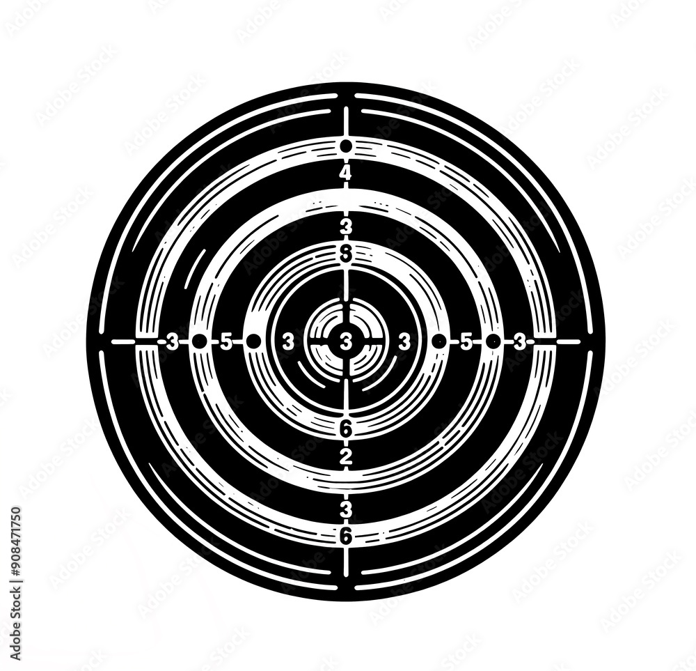 Isolated black and white vector illustration of a shooting target plate on a white background.