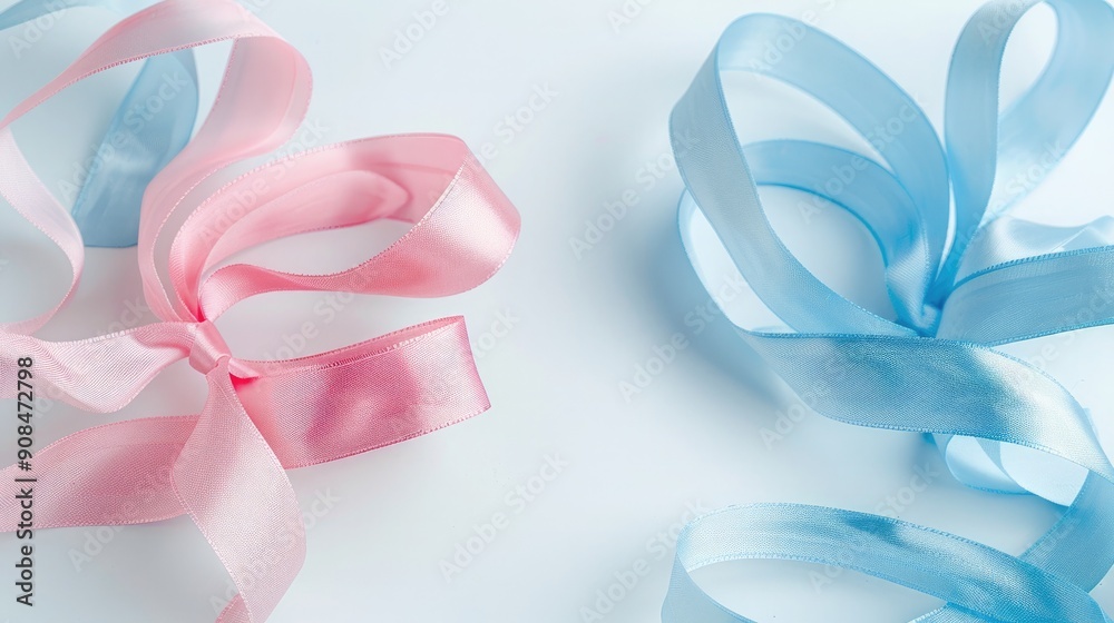 pink and blue ribbons on a white surface pink and blue ribbons on a white surface