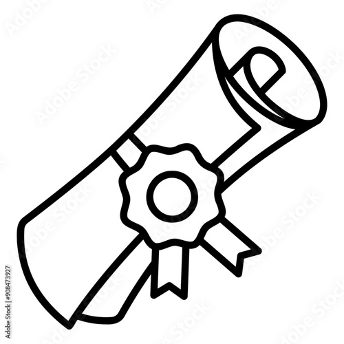 Diploma or certificate scroll icon with charter and ribbon