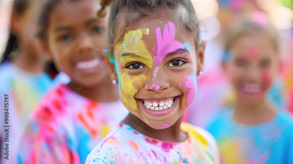 Happy Children Enjoying Face Painting Fun at a Colorful Fair - Capturing Joy and Excitement of Festivities Happy Children Enjoying Face Painting Fun at a Colorful Fair - Capturing Joy and Excitement of Festivities