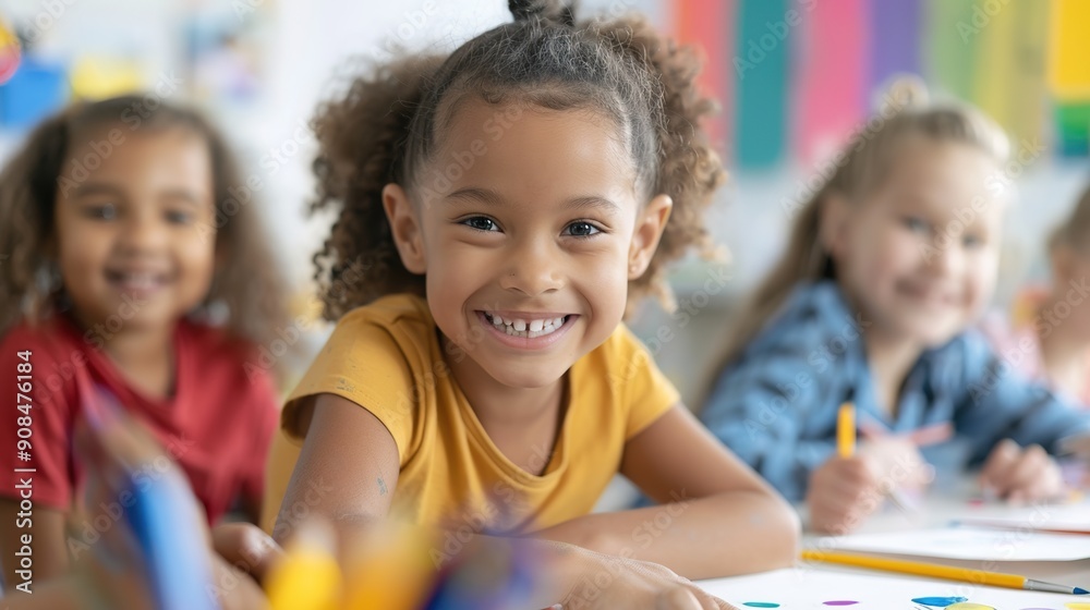 Joyful Young Artists: Happy Children Engaged in Creative Art Class, Painting and Drawing in a Fun Learning Environment Joyful Young Artists: Happy Children Engaged in Creative Art Class, Painting and Drawing in a Fun Learning Environment