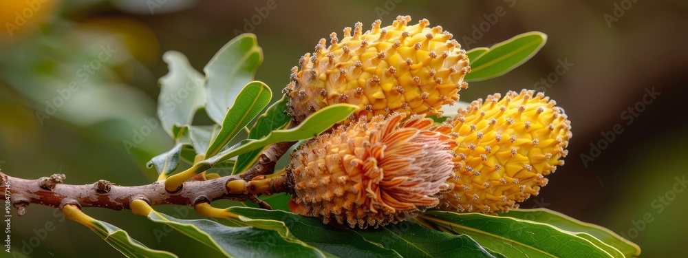 A tight shot of a tree branch laden with fruit in its core, encircled by leaves A tight shot of a tree branch laden with fruit in its core, encircled by leaves